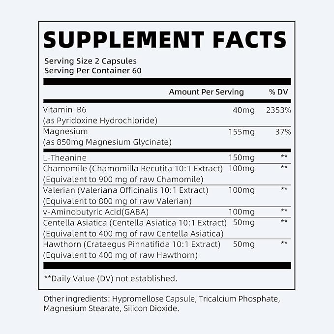 iMATCHME (2 Pack) Magnesium Glycinate 850mg Capsules with L-Theanine Chamomile &amp GABA for Sleep Calmness Muscle Bone Health &amp Immune Support Magnesium for Women and Men Vegan High-Absor