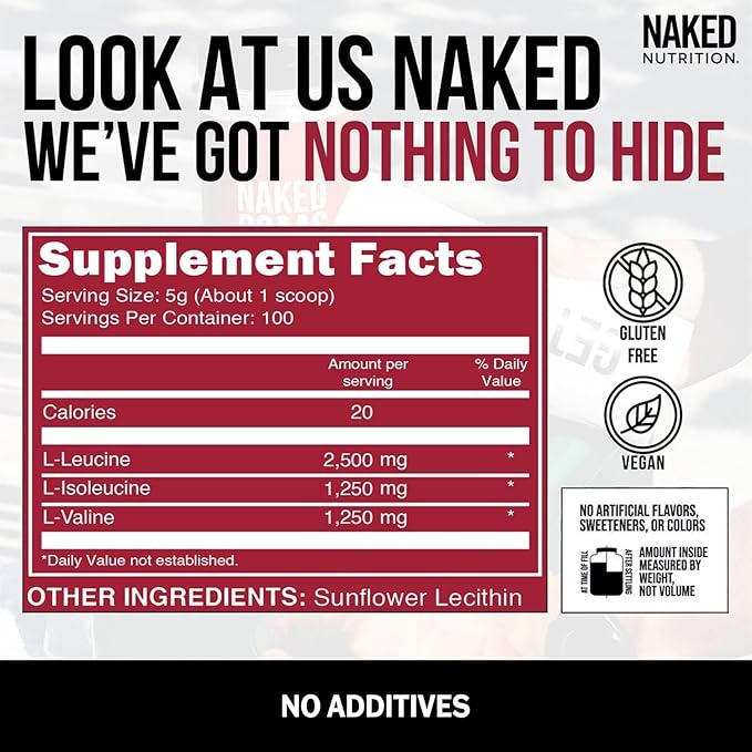 NAKED BCAAs Amino Acids Powder 500g (100 Servings) Creatine Stick Packs (30 Servings) – Unflavored Vegan Non-GMO Gluten Free Soy Free No Fillers
