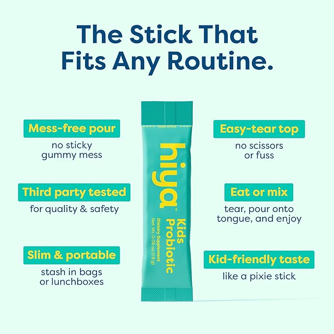 Hiya Kids Probiotic – 10 Billion CFU with Clinically-Studied Strains for Ages 2+ Supports Gut Health &amp Immune 0g Sugar – 20 Stick Packs for Toddlers &amp Kids