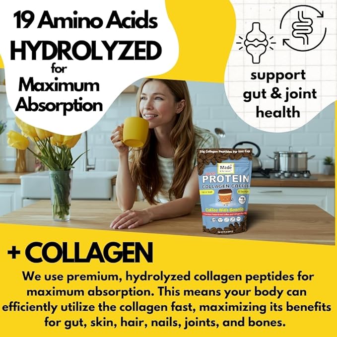 Made by Nature Collagen Protein Coffee | 30 Servings | Colombian Coffee | 10g Protein | Type 2 Collagen | Skin Joint Muscle Support | Energy Boost | Hot/Iced (30 Servings Collagen Protein Coffee)