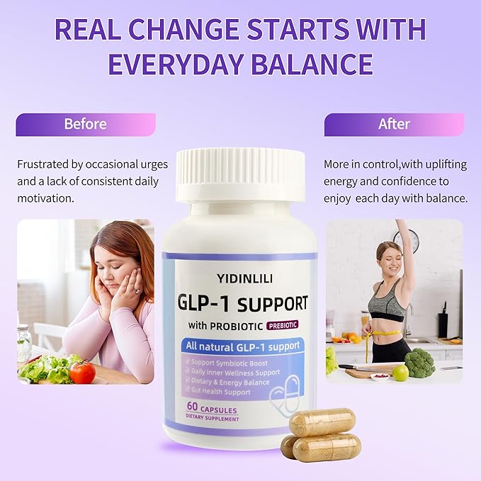 GLP-1 Supplement for Women and Men Metabolic Support GLP1 Naturally with Probiotic and Prebiotic 60 Capsules