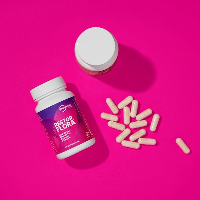 Microbiome Labs RestorFlora - Men's &amp Women's Probiotics for Digestive Health &amp Gut Reset - Spore Based Saccharomyces Boulardii Probiotics to Help Restore Microbial Balance (21 Capsules)