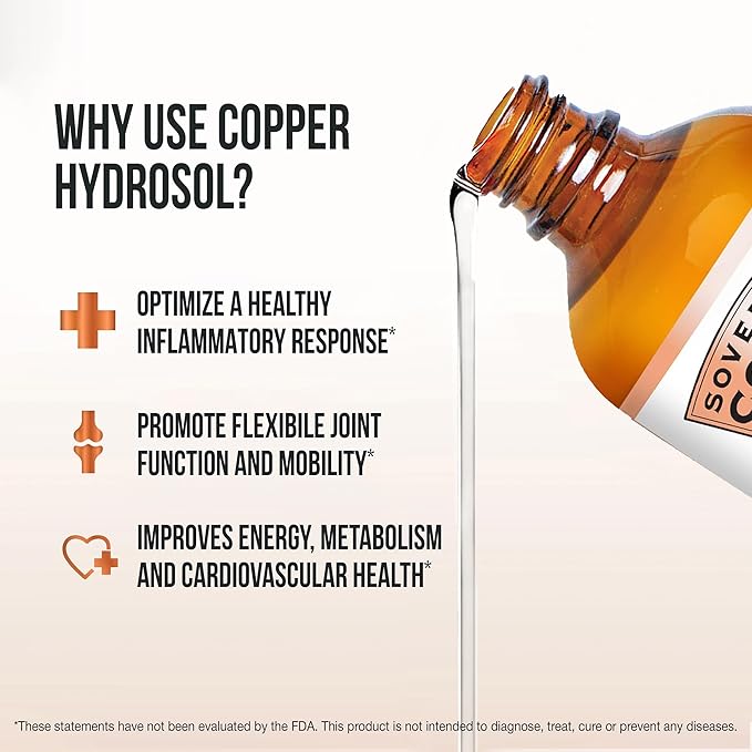 Sovereign Copper Pro-Strength Bio-Active Copper Hydrosol - Bioavailable Liquid Supplement for Adults &amp Kids with Silver Hydrosol for Hair Skin &amp Nails 30ppm - 2 fl oz (59mL)