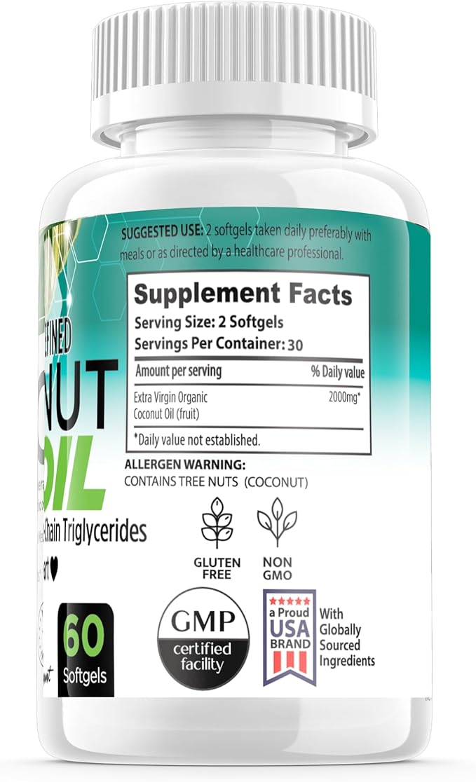 Coconut Oil Softgels Coconut Oil Capsules Super GLP-1 Gut Health Digestive Balance &amp Energy Support Cold Pressed Unrefined Non-GMO Keto Friendly Supplement for Daily Use Made in USA