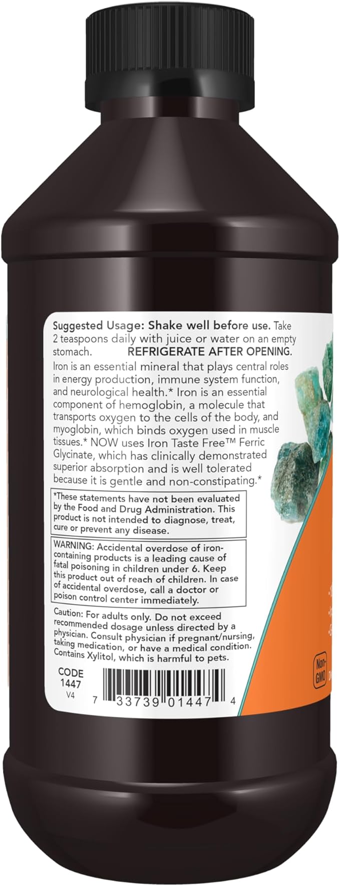 NOW Supplements Iron Liquid 18 mg Non-Constipating* Essential Mineral 8-Ounce