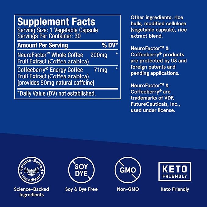Bulletproof Energy and Focus Capsules 30 Count Natural Source of Caffeine Supplement for Memory and Clarity (Formerly NeuroMaster)