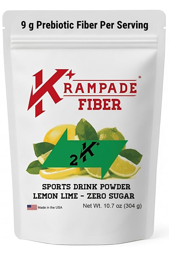 Krampade High Fiber High Potassium Electrolyte Powder Zero Sugar Lemon Lime 9g Dietary Fiber 3950mg Electrolytes 2000mg Potassium 50mg Mag Digestive Health Support Keto Weight Loss 19 Serving