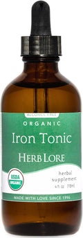 Herb Lore Iron Tonic - Organic Liquid Iron Drops Supplement for Kids &amp Women - Baby Infant &amp Toddler Friendly - Plant Based Vegan Gentle Non Constipating Herbal Tincture (4 fl oz)