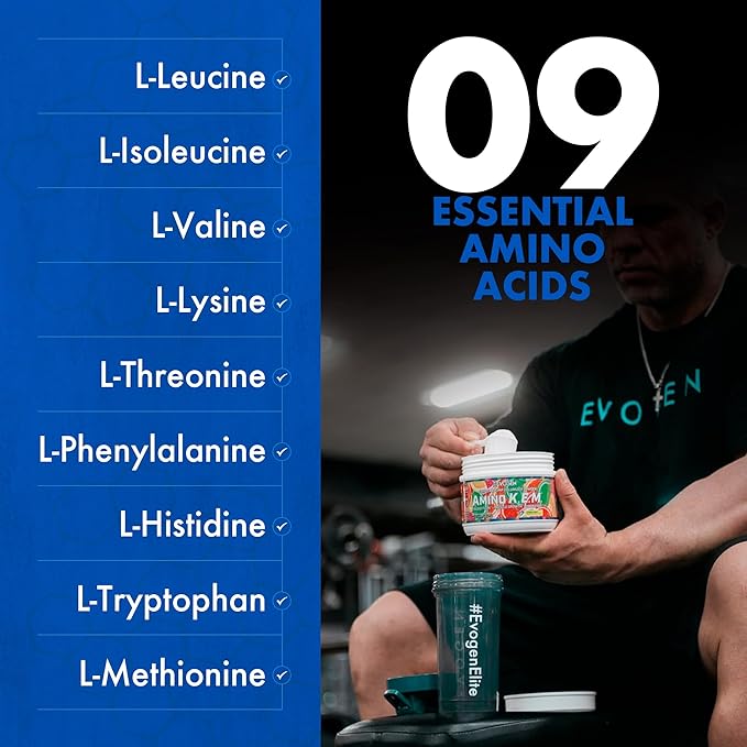 Evogen Amino K.E.M. - EAA &amp BCAA Powder Pump Volumizer | BCAAs Amino Acids Supplement for Blood Flow Muscle Growth &amp Hydration | Citrus Candy | 30 Servings