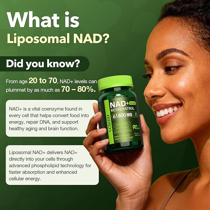 Liposomal NAD Supplement with Resveratrol 61800mg Per Bottle – NAD Resveratrol for Women &amp Men – High Purity 1200mg NAD+ Supplement for Energy &amp Healthy Aging Glutathione Turmeric – 90 Count