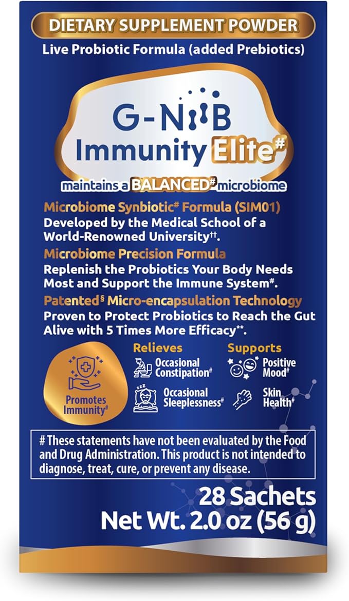 Immunity Elite (SIM01 Synbiotic Formula) - Potent Live probiotics and Added prebiotics to Support Immunity Regularity Sleep Mood and Skin - 5X More Effective in Reaching the Gut Alive