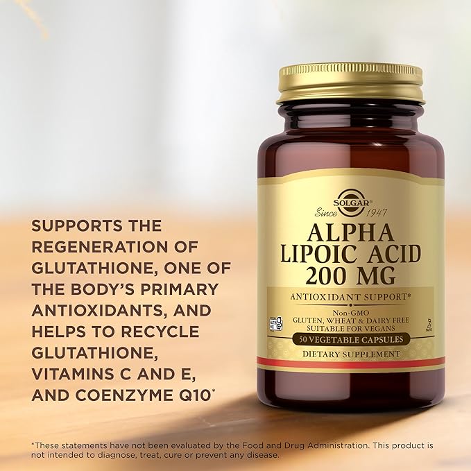 Solgar Alpha Lipoic Acid 200 mg 50 Vegetable Capsules (Pack of 3) - Antioxidant Support - Helps to Recycle Glutathione Vitamin C &amp E CoQ-10 - Non-GMO Vegan Gluten Free Dairy Free Kosher - 1