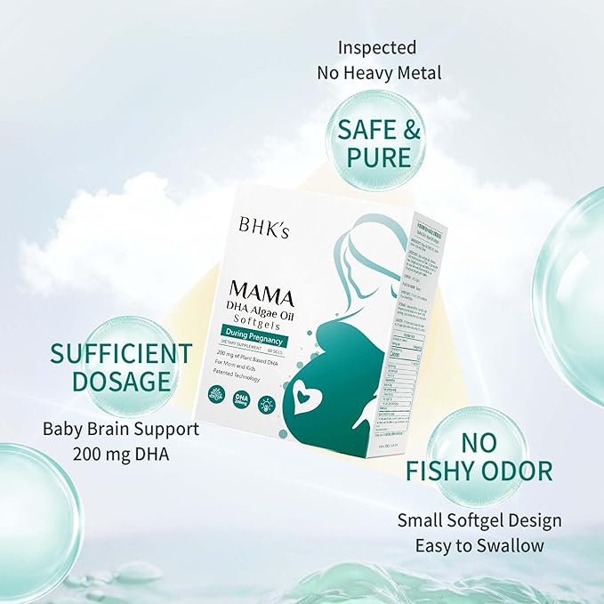 BHK's Prenatal Algae Oil DHA - 200mg Patented Life’sDHA for Expecting &amp Nursing Mothers - Supports Baby’s Brain Vision &amp Nervous System Development 60 Softgels