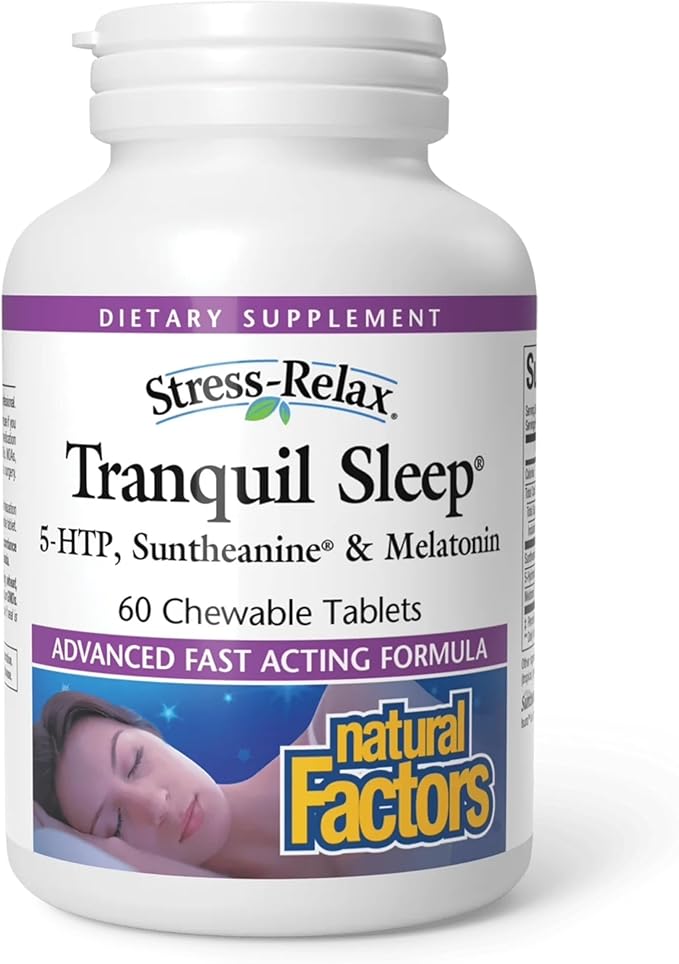 Natural Factors Tranquil Sleep - Calm Sleep Health Supplement - Relaxation Support Supplement with Melatonin &amp 5-HTP - 60 Chewable Tablets (30 Servings)