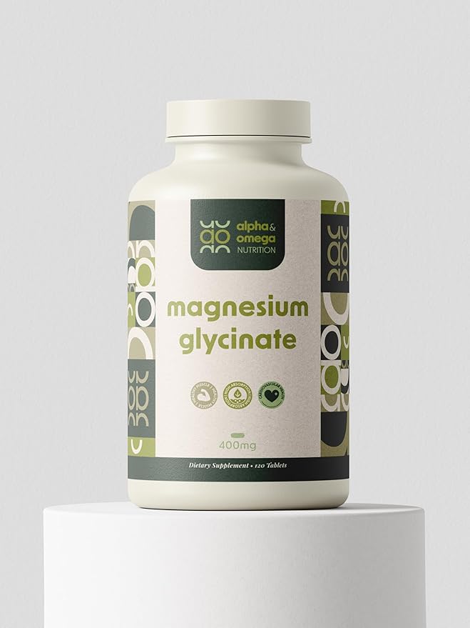Alpha &amp Omega Nutrition Magnesium Glycinate 400mg - Supplement to Support Stress Relief Sleep Heart Health Nerves and Muscles Gluten Free Non-GMO - 120 Tablets 2 Month Supply