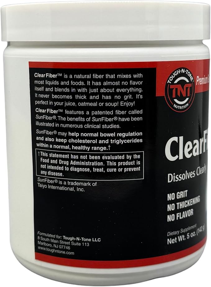 TOUGH-N-TONE ClearFiber Powder – Soluble Fiber with SunFiber® PHGG – Tasteless Odorless Non-Thickening – Supports Digestive &amp Heart Health – Prebiotic
