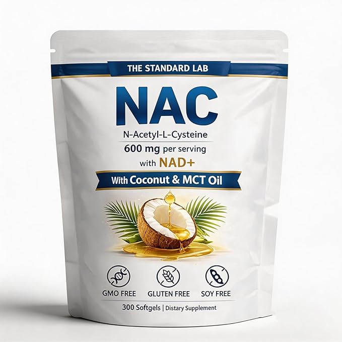 The Standard LAB NAC Supplement 600mg | N-Acetyl Cysteine with NAD+ &amp Coconut Oil | Nicotinamide Complex | Non-GMO | 300 Count