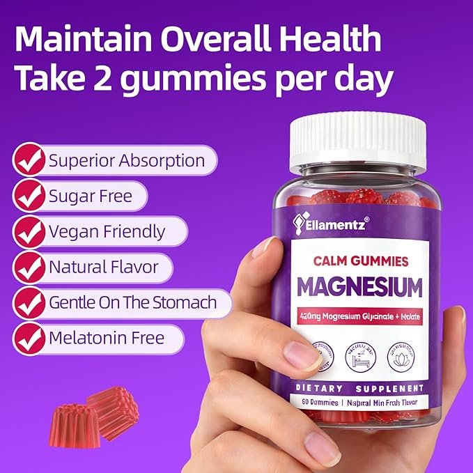 Magnesium Glycinate Gummies 420mg for Men &amp Women - Melatonin Free Magnesium with Ashwagandha L-Theanine Vitamin D3 &amp B6 (P5P) - Total Calm Strěss Rělief &amp Musclě Rělax Supplement -2 Pa