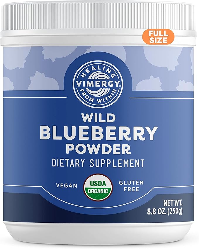 Vimergy Wild Blueberry Powder –Protects Brain Health* - Supports Cardiovascular Function* – USDA Organic Vegan &amp Gluten-Free – 250g