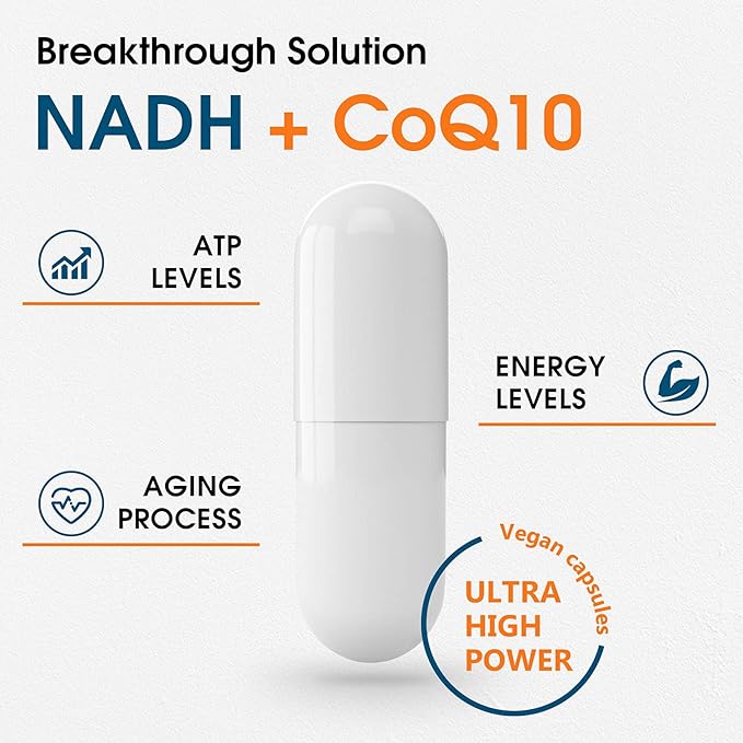 Corlia NADH 50mg + CoQ10 200mg + D-Ribose 150mg Supplement Enhance NAD+ Supplement for Energy Fatigue Reduced Nicotinamide Adenine Dinucleotide 360 Veggie Capsules