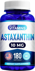 We Like Vitamins Astaxanthin 10mg Softgel - Highly Potent Astaxanthin Supplements from Haematococcus Pluvialis - Improves Eye Joint Skin Health &amp Energy Levels - 180 Servings 6 Month Supply