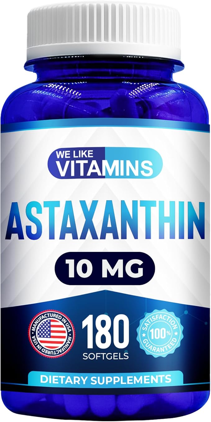 We Like Vitamins Astaxanthin 10mg Softgel - Highly Potent Astaxanthin Supplements from Haematococcus Pluvialis - Improves Eye Joint Skin Health &amp Energy Levels - 180 Servings 6 Month Supply