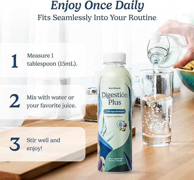 Santo Remedio Digestion Plus Concentrated Blue Agave Drink 30 Servings Passionfruit Flavor Vegan Gluten-Free Non-GMO No Added Sugar