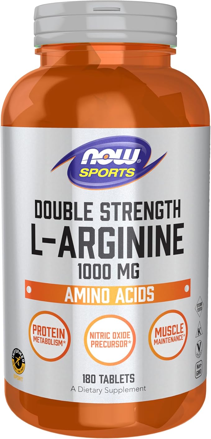 Now Foods Sports Nutrition L-Arginine Double Strength 1000mg Nitric Oxide Precursor Amino Acids 180 Tablets