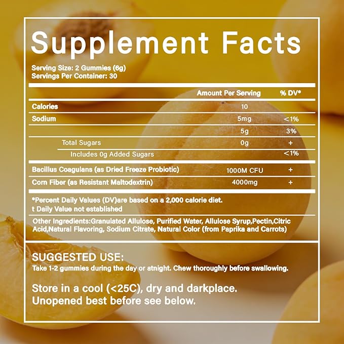 Peachy Clean Fiber Gummies with Prebiotic for Men Peach Flavored Digestive Support &amp Detox Gummy Supplement 60 Vegan Gummy Bears for Regularity &amp Gut Health (1)