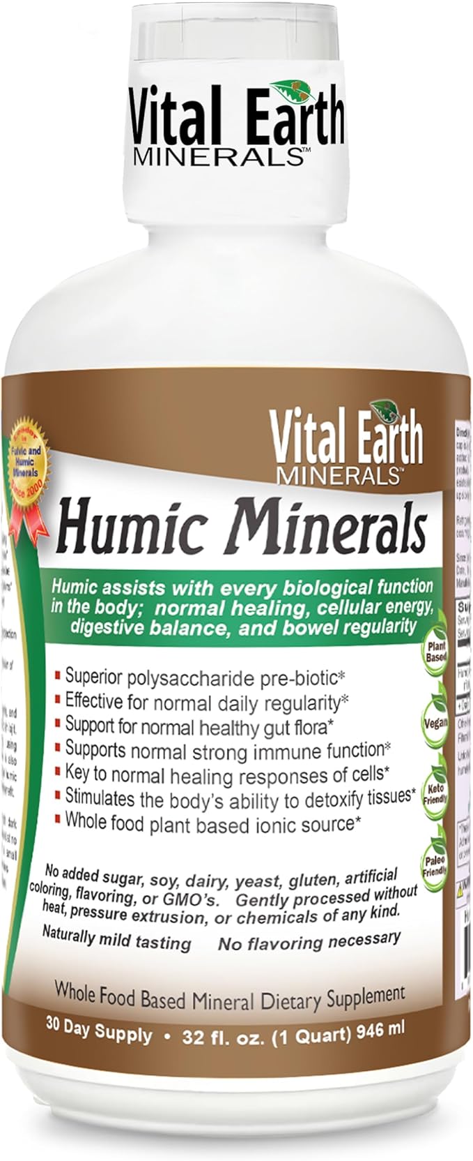 Vital Earth Minerals Humic Minerals – Fulvic Acid Supplement with 70+ Trace Minerals Electrolytes for Recovery &amp Balance 32 Oz + 1 Oz Cup