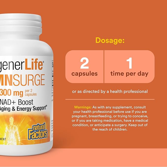 Natural Factors Regenerlife NMN NAD+ Boost 300MG 60 Vegetarian Capsules