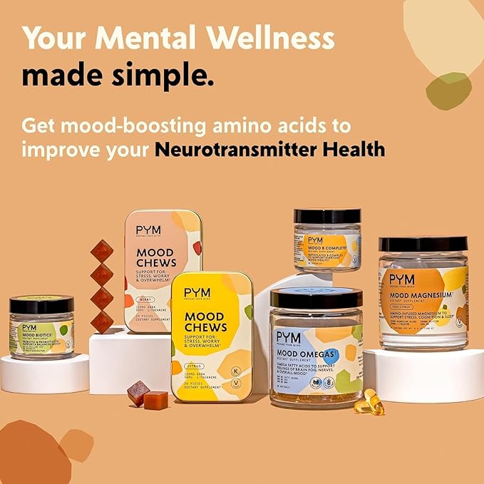 PYM Citrus Mood Chews Support for Stress Worry &amp Overwhelm 60 Count | 130mg GABA 90mg L-Theanine | Vegan Non-GMO Gluten-Free No Added Sugar | All-Natural Mood Balance Supplement Made in USA