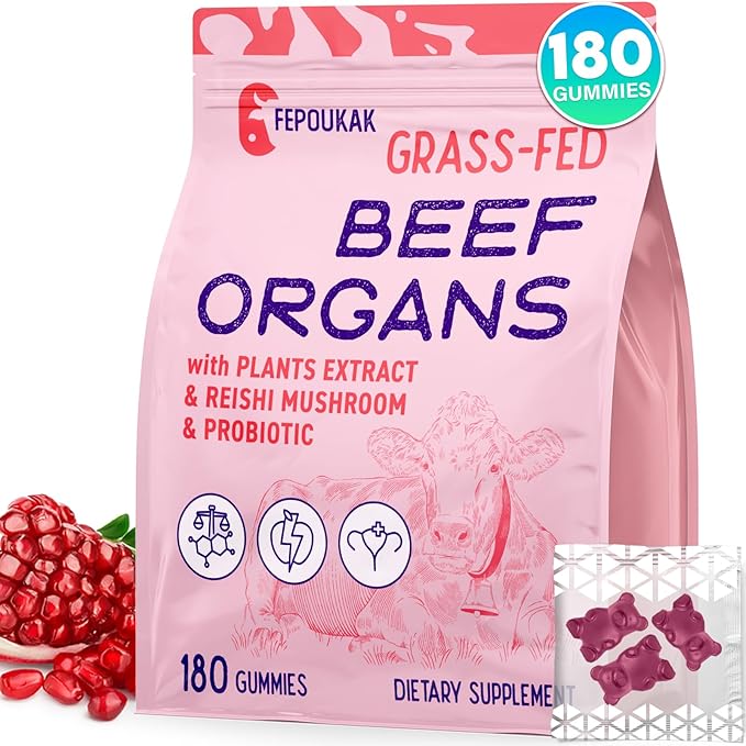 (180 Gummies) Beef Organ Supplement for Women - 5300mg Beef Liver Kidney Uterus &amp 10 More for Hormone Balance Menstruation Energy Immunity Gut &amp Skin Health - 100% Grass Fed &amp Pastu