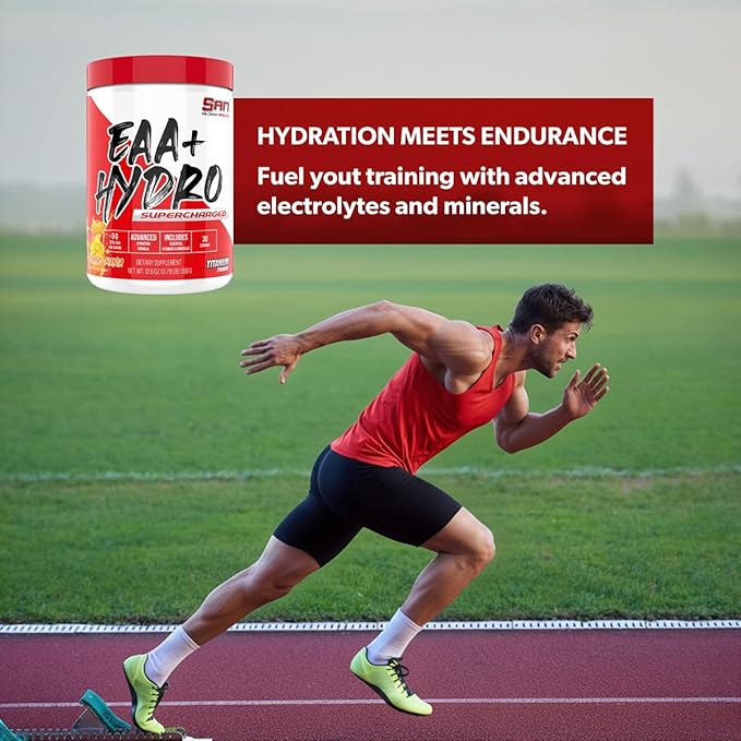 SAN EAA Hydration | EAAs + BCAA| Muscle Recovery &amp Intra | 9G Essential Amino Acids + Electrolytes | Mango Mania 30 Serving