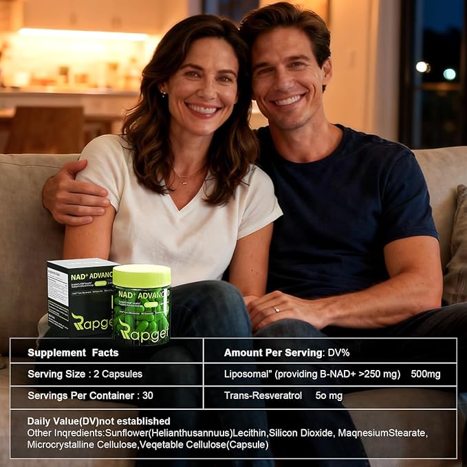 RAPGET Liposomal NAD Supplement + Resveratrol – NMN Supplement Alternative High Purity NAD + Supplement for Energy - Support Cellular Health - 60 Capsules