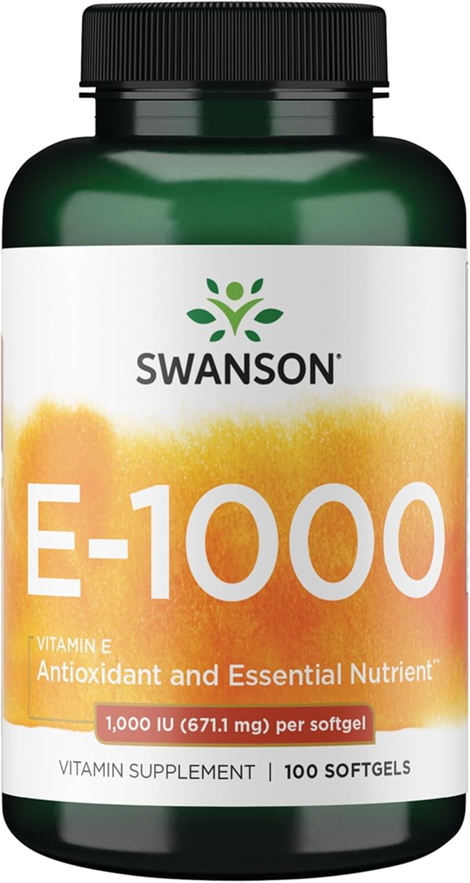 Swanson Vitamin E - Natural Vitamin Supplement Promoting Cardiovascular Health - Natural Formula Delivering Essential D-Alpha Tocopherols - (100 Softgels 1000 IU Each)