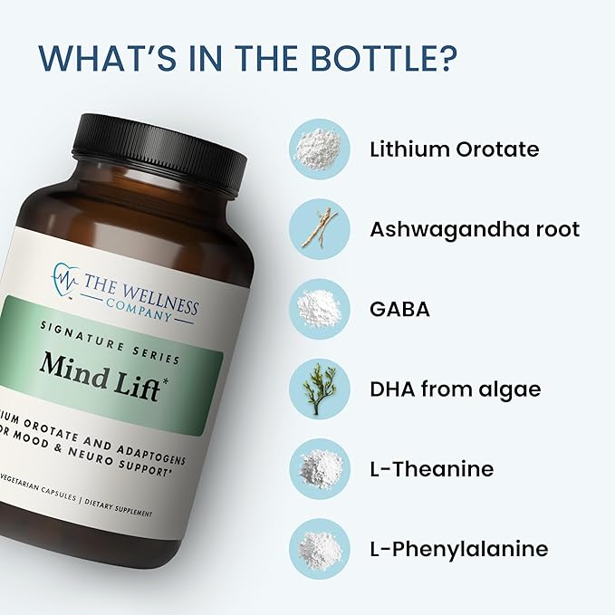 Mind Lift - Mood Boost Mental Focus Cognitive Defense - Lithium GABA DHA L-Phenylalanine | 120ct (2 Month Supply)