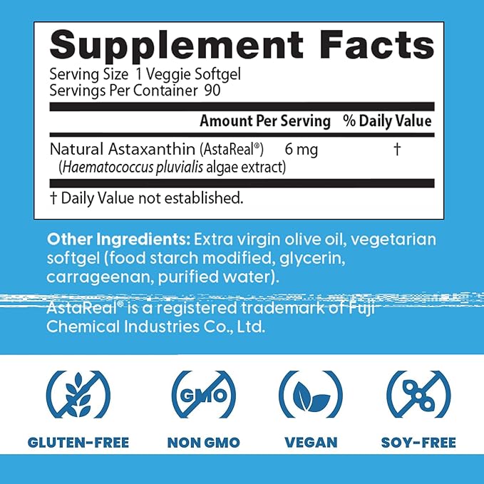 Doctor's Best Astaxanthin Vegan Supplement 6 mg - Skin Elasticity &amp Antioxidant Support for Men &amp Women Extract from Haematococcus Pluvialis Microalgae Non GMO Gluten Free - 90 Veggie Softg