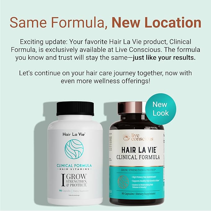 Hair La Vie Live Conscious Clinical Formula Hair Growth Vitamins for Women and Men w/Biotin Collagen &amp Saw Palmetto (Pack of 1)