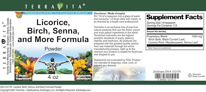 Terravita Licorice Birch Senna and More Formula Powder (4 oz ZIN: 512178) - 3 Pack