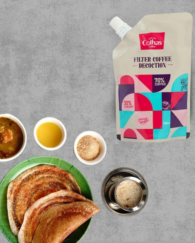Cothas Ready To Use Filter Coffee Decoction - Each Pouch 200ml Pack of 8 = 4lbs [ Ro Purified Water70% Coffee 30% Chicory ]