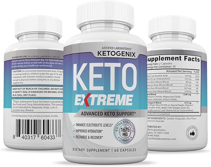 (2 Pack) Ketogenix Keto Extreme Keto Pills 1675MG New &amp Improved Formula Contains Apple Cider Vinegar Extra Virgin Olive Oil Powder Green Tea Leaf 120 Capsules