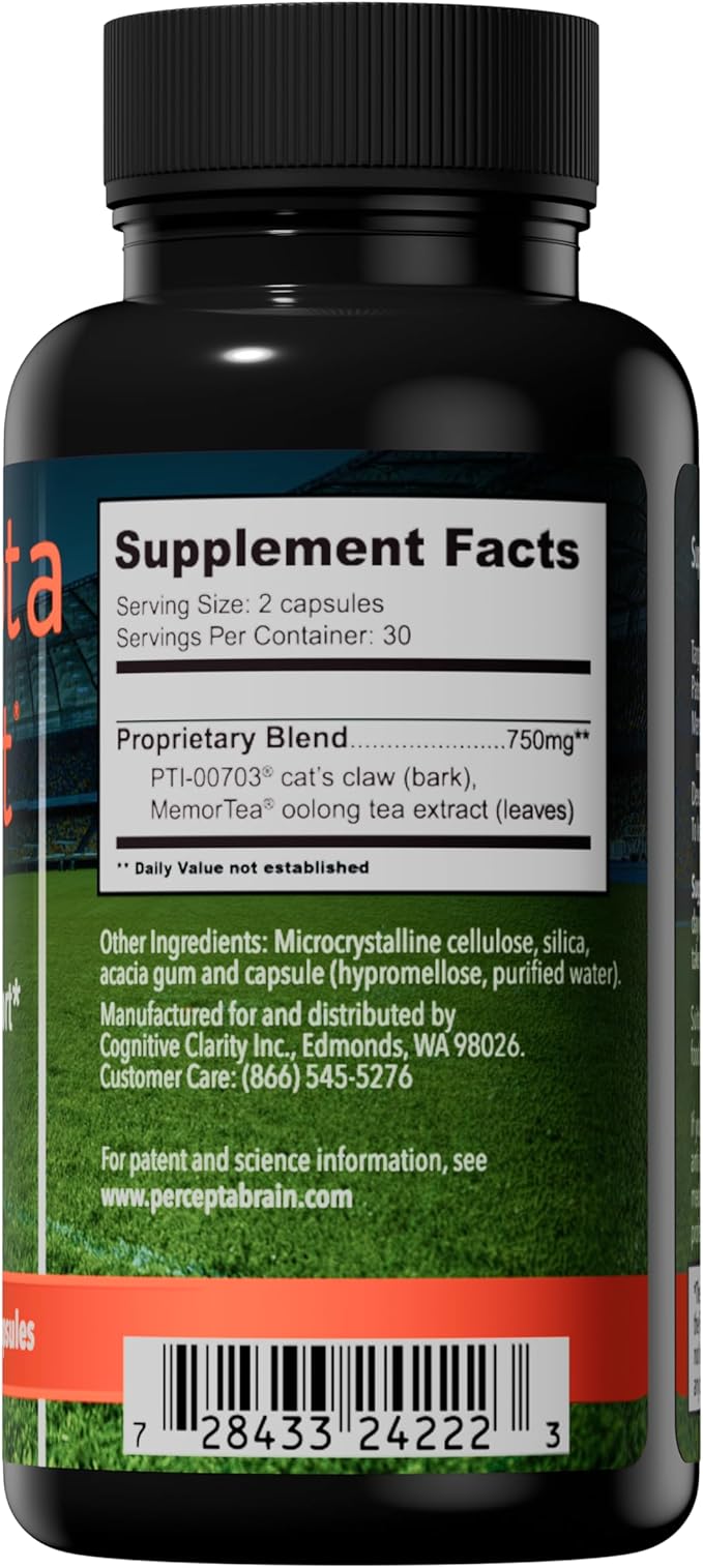 Percepta Sport Brain Supplement for Athletes - Natural Plant-Based Brain Health Supplement - Enhances Performance Focus Concentration and Energy - 30 Day Supply