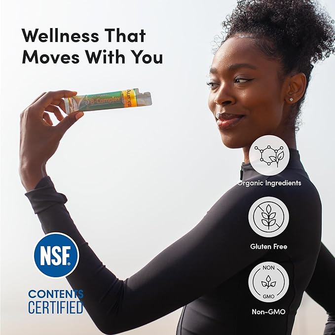 Aurora Nutrascience Mega-Liposomal B-Complex + Vitamin C - Healthy Energy &amp Immune System Support Supplement for Adults Sugar Free Vegan Gluten Free Non-GMO - 10 Single Serve Packets Orange