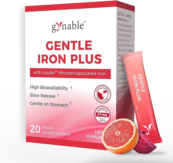 Iron Supplement for Women: Oral Dissolvable Iron Powder Gentle Iron Plus with 27mg Lipofer® Slow Release Iron with Vitamin C Folic Acid Beetroot Extract &amp B-Complex Vegan 20 Sticks