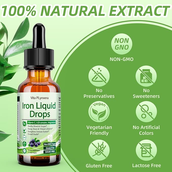 2 Pack Liquid Iron Supplement for Women Men &amp Kids Vegan Iron Drops with Vitamin C D B12 B-Complex High Potency Liquid with Multivitamin for Anemia Energy Support Magnesium Iron Gentle