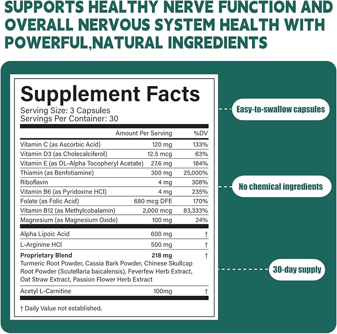 for Neuropathy - 600mg Alpha Lipoic Acid + B Vitamins &amp Herbal Blend for Nerve Health Natural Energy – 90 Capsules