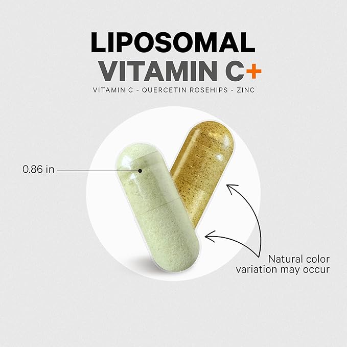 Codeage Liposomal Vitamin C 1500mg with Zinc Elderberry Citrus Bioflavonoids Grapefruit Lemon Orange Powder Quercetin &amp Rose Hips Fruit – Vegan Supplement - Non-GMO Vegan Pills 180 Capsules