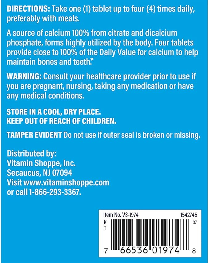 The Vitamin Shoppe Calcium Citrate 300 mg Tablets Highly Absorbable Calcium Supplement for Bone Strength Teeth Health and Muscle Function Gluten Free Soy &amp Dairy Free 300 Tablets