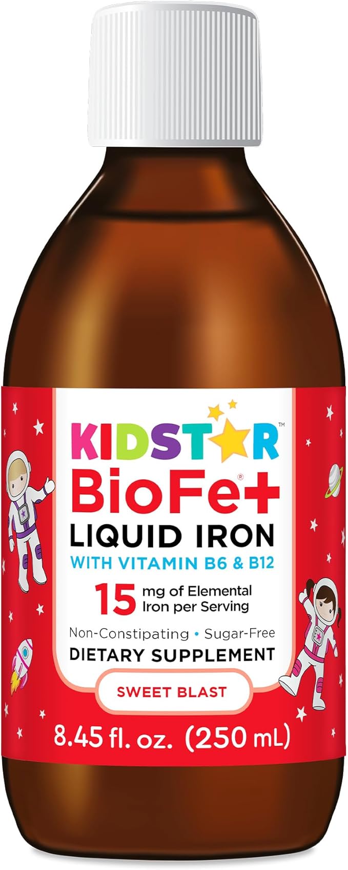 BioFe+ Iron Liquid for The Family No Sugar 8.45 Fl. Oz. 15mg Elemental Iron Non-Constipating Sweet Blast